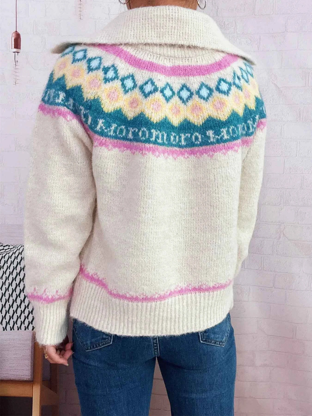 Fair Isle Pattern Zip-Up Cardigan e22705609780424087a03789c0db0043-Max-Origin