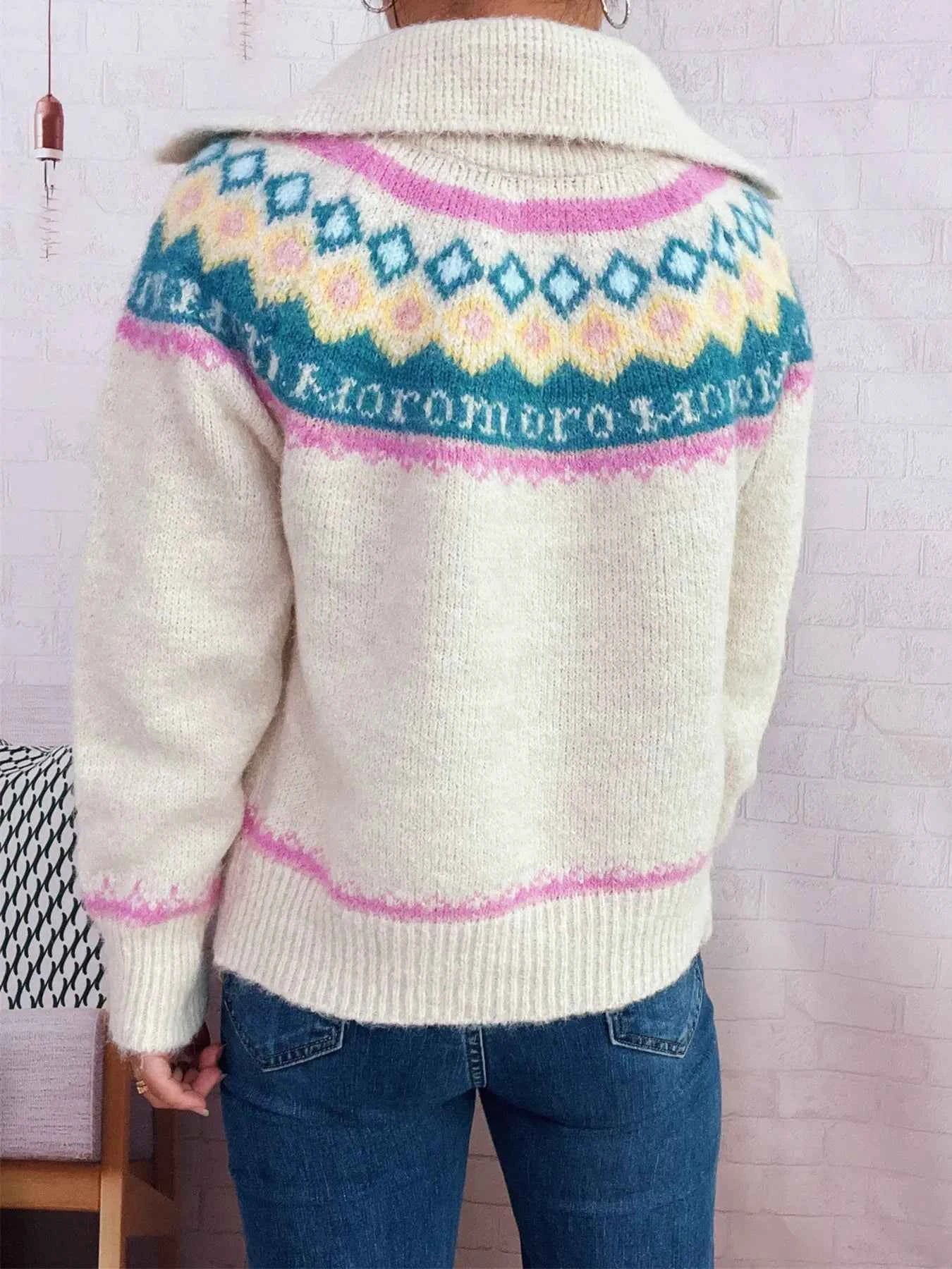 Fair Isle Pattern Zip-Up Cardigan e22705609780424087a03789c0db0043-Max-Origin