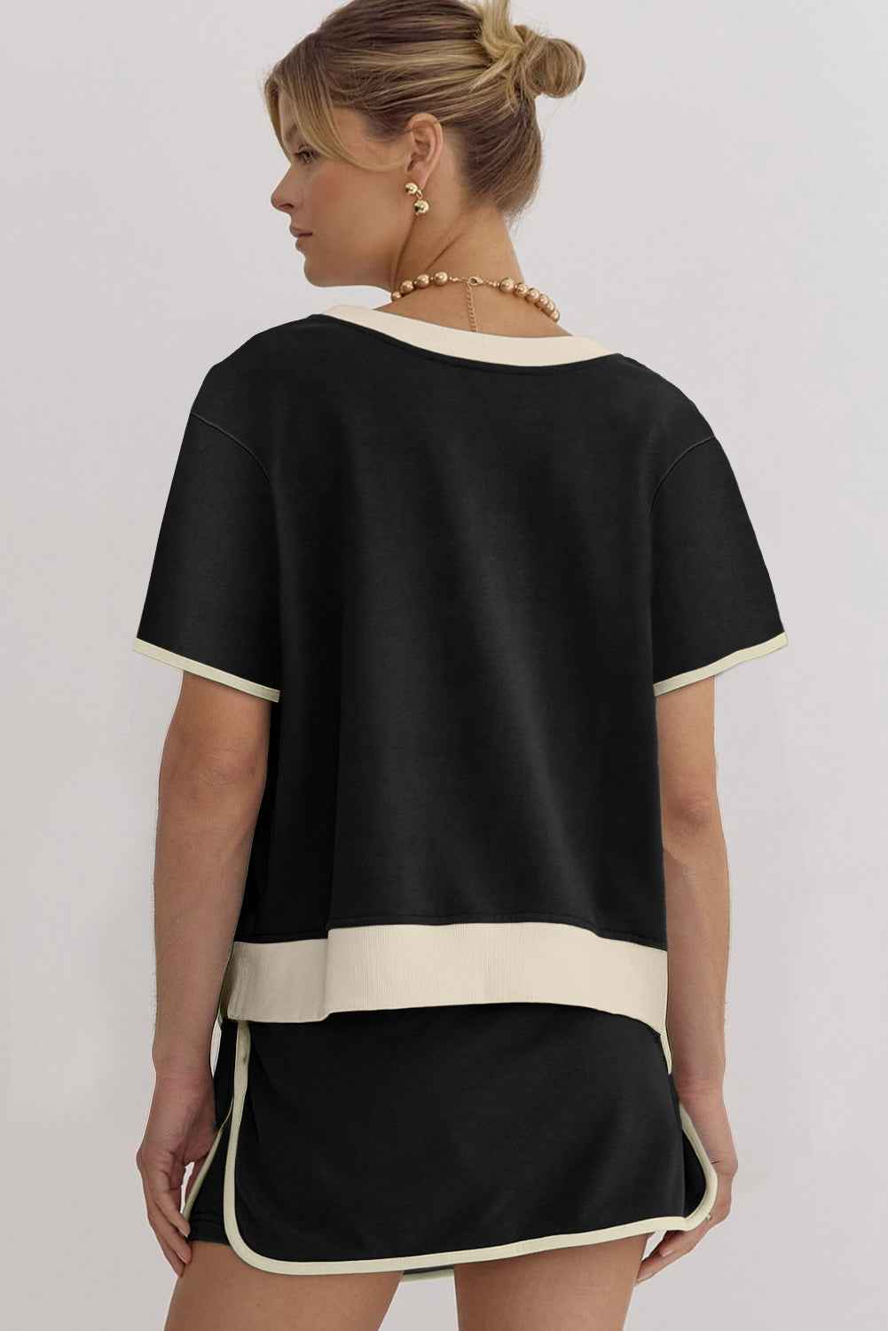 Black Colorblock Edge Drop Shoulder T Shirt and Skort Set e22ec03129525f99