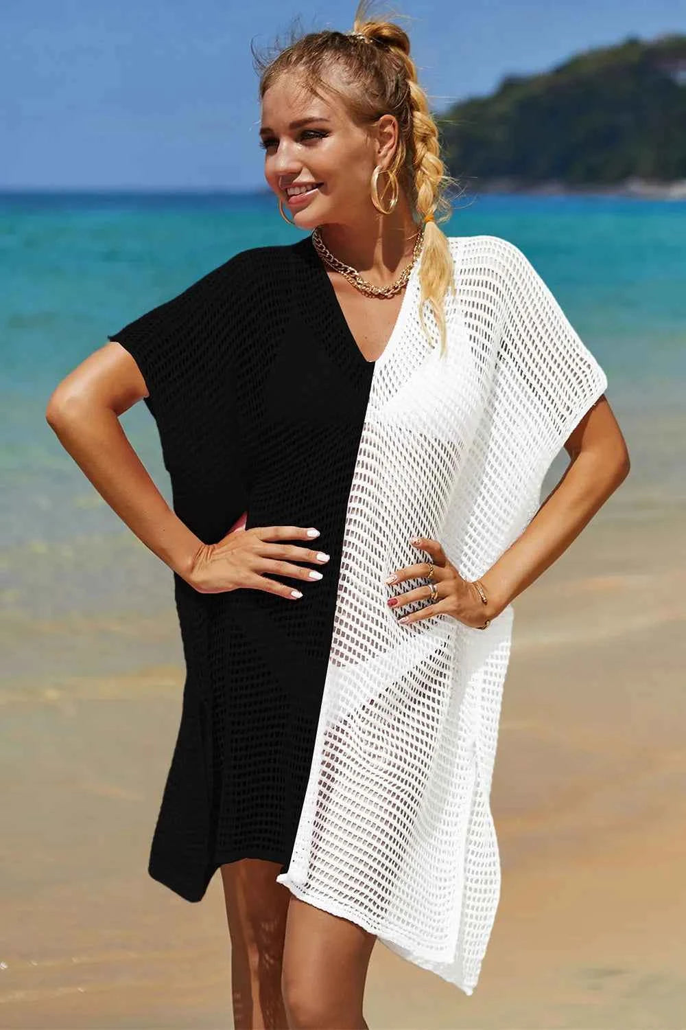 Angel Wings Openwork Contrast Slit Knit Cover Up e232044f-d4b7-40df-b336-5068a751c416-Max