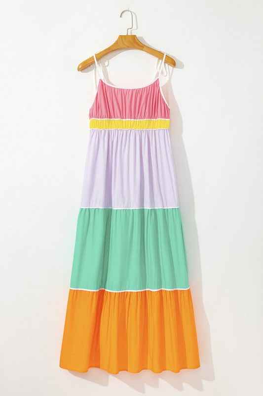 Colorblock Self-Tie Straps Pocketed Maxi Dress e2347ee7-5c25-4b49-ab6d-6d8ce07f85c9