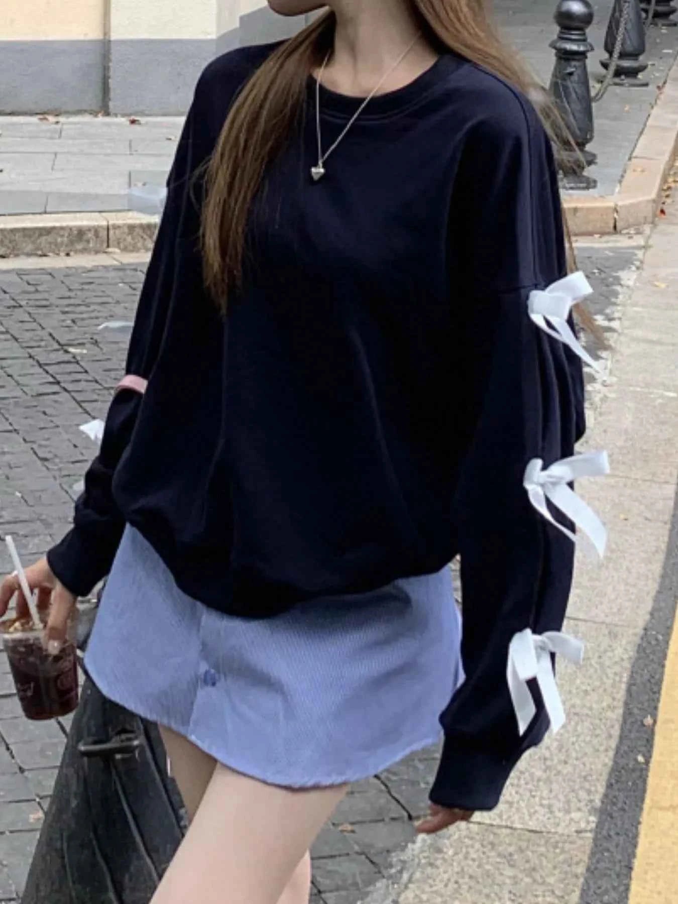 Bow-Detailed Sleeve Round Neck Sweatshirt e2378a2e-3a11-4da2-b07a-8db31153434e-Max-Origin