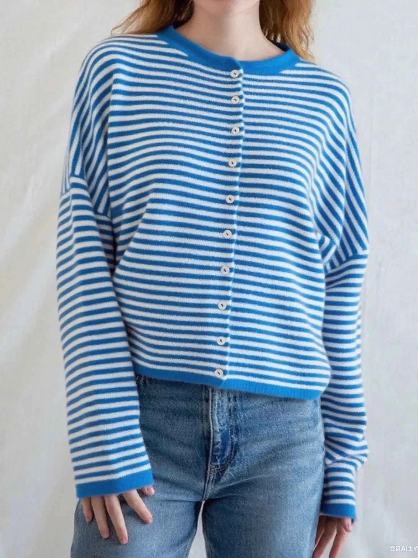 Striped Button Front Long Sleeve Cardigan e2393891-59c4-476b-b2ec-38e3a48b1e2b-Max-Origin