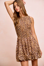 BiBi Leopard Bow Tie Attachable Puff Sleeves Dress e23a23ce0fe748c8aa6476806c83104e-Max