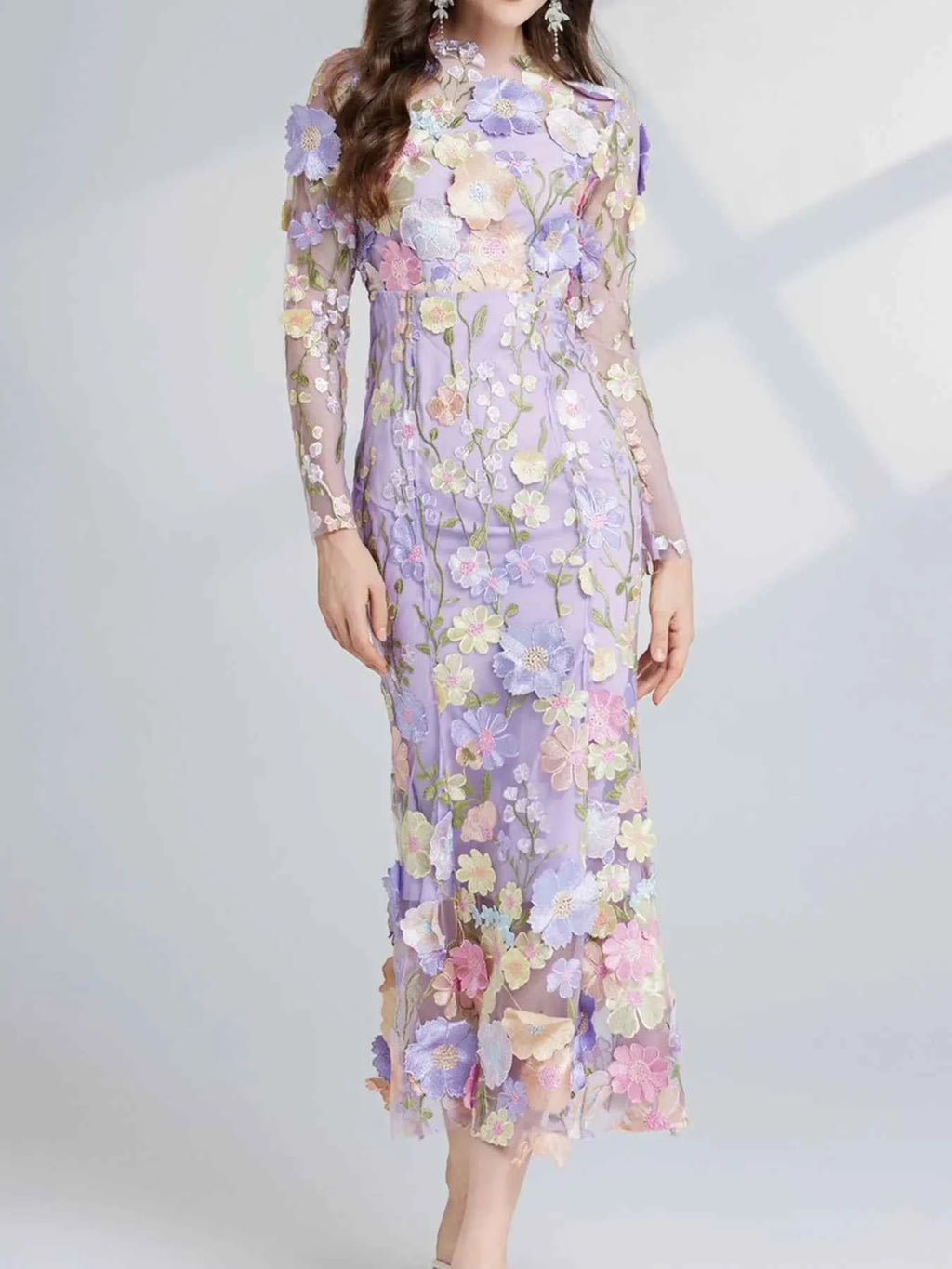 Floral Embroidered Mesh Long Sleeve Midi Dress e23c077c-339f-4d47-a79a-568a58b7aea3-Max-Origin