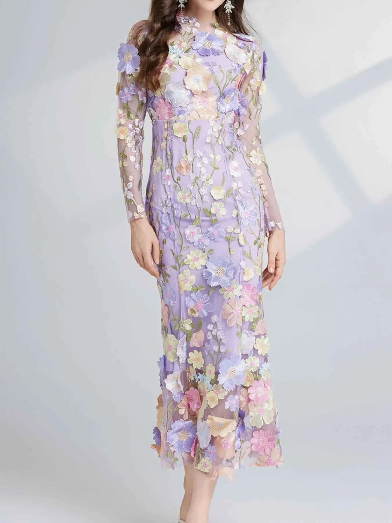 Floral Embroidered Mesh Long Sleeve Midi Dress e23c077c-339f-4d47-a79a-568a58b7aea3-Max-Origin