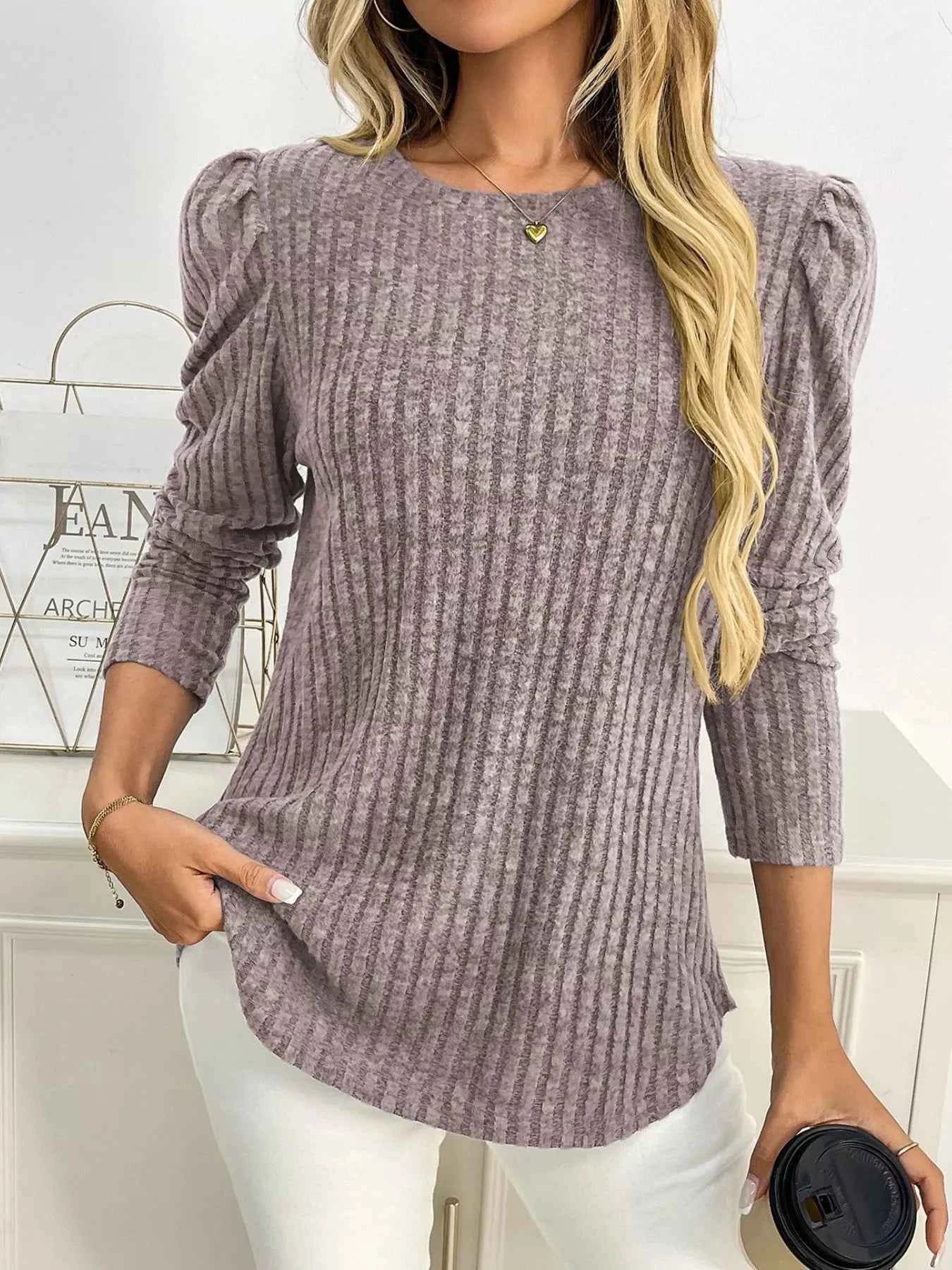 Round Neck Puff Sleeve T-Shirt Beige e23c3552-fbc2-465a-bf9e-a5aa2c2c002e-Max-Origin