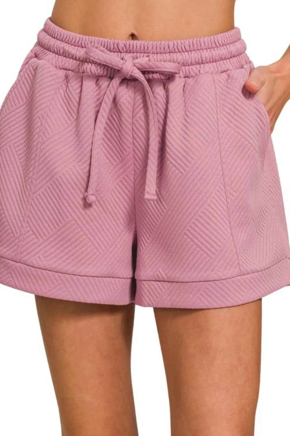 Zenana Textured Knit Jacquard Drawstring Shorts LT ROSE e23cf01a-8e4d-448e-a9d4-5b02bdc71025-Max-Origin