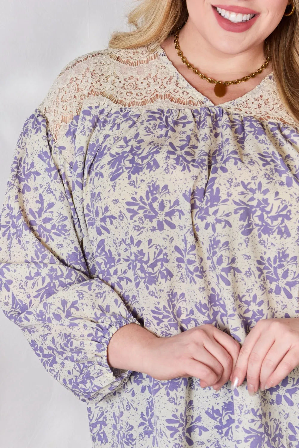 Hailey & Co Full Size Lace Detail Printed Blouse e24695b9-f3c8-4567-968d-f05643233761-Max