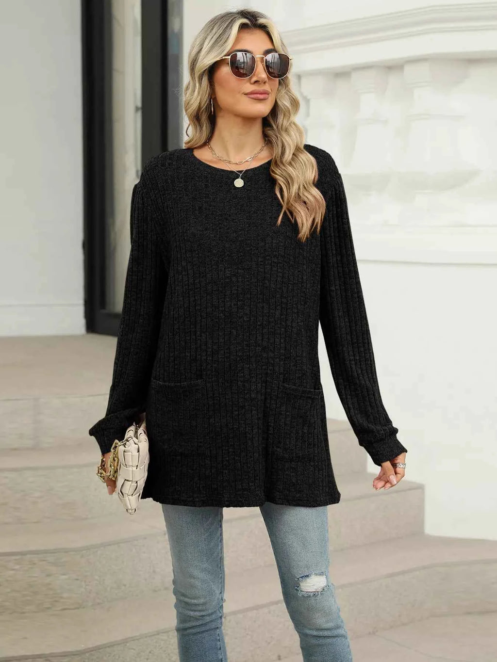 Ribbed Knit Long Sleeve T-Shirt e24b5bf1ac9b40f49aec4aecea0804fb-Max-Origin