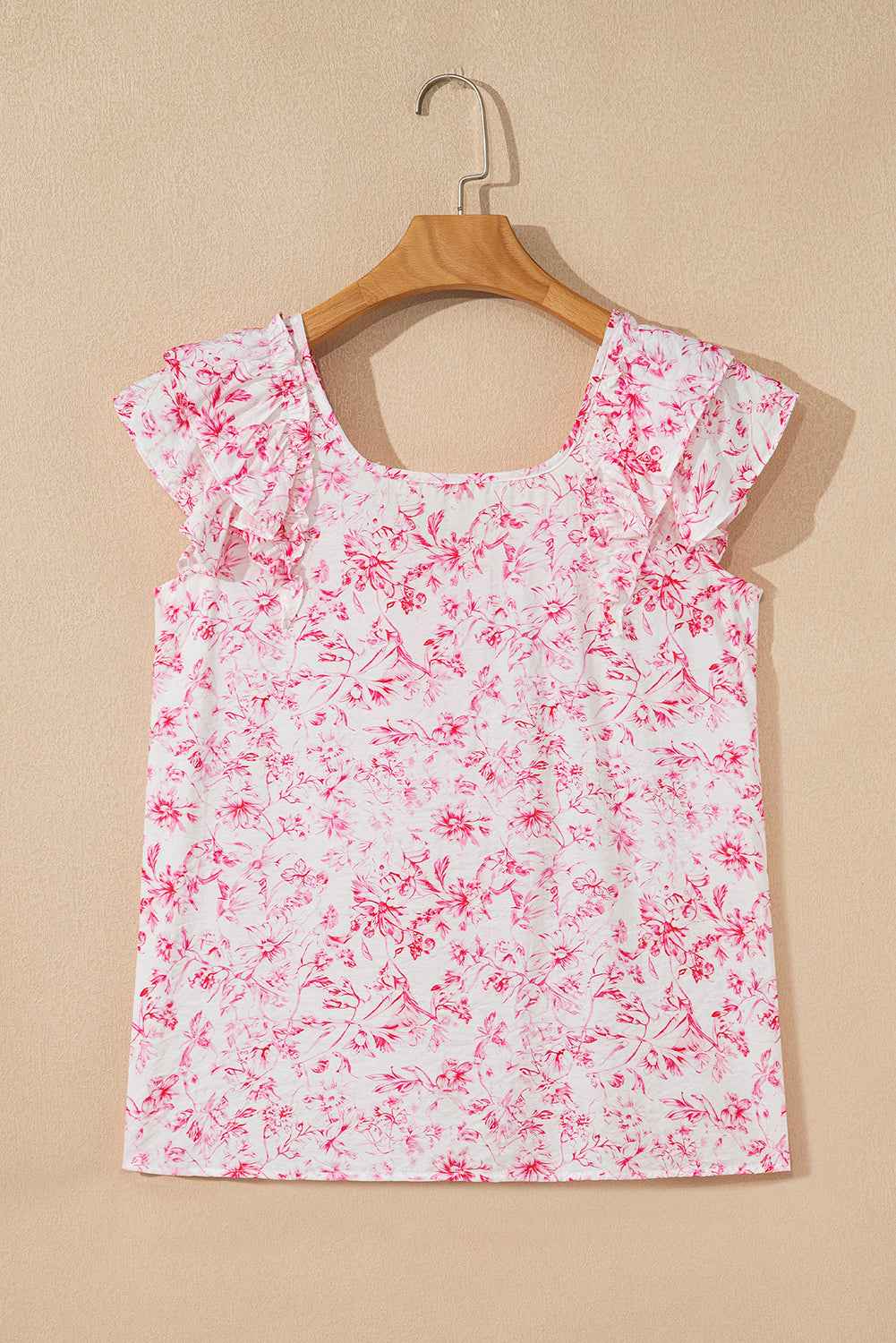 Sky Blue Floral Ruffle Short Sleeve Bow Back Blouse e2508c87476d06fe