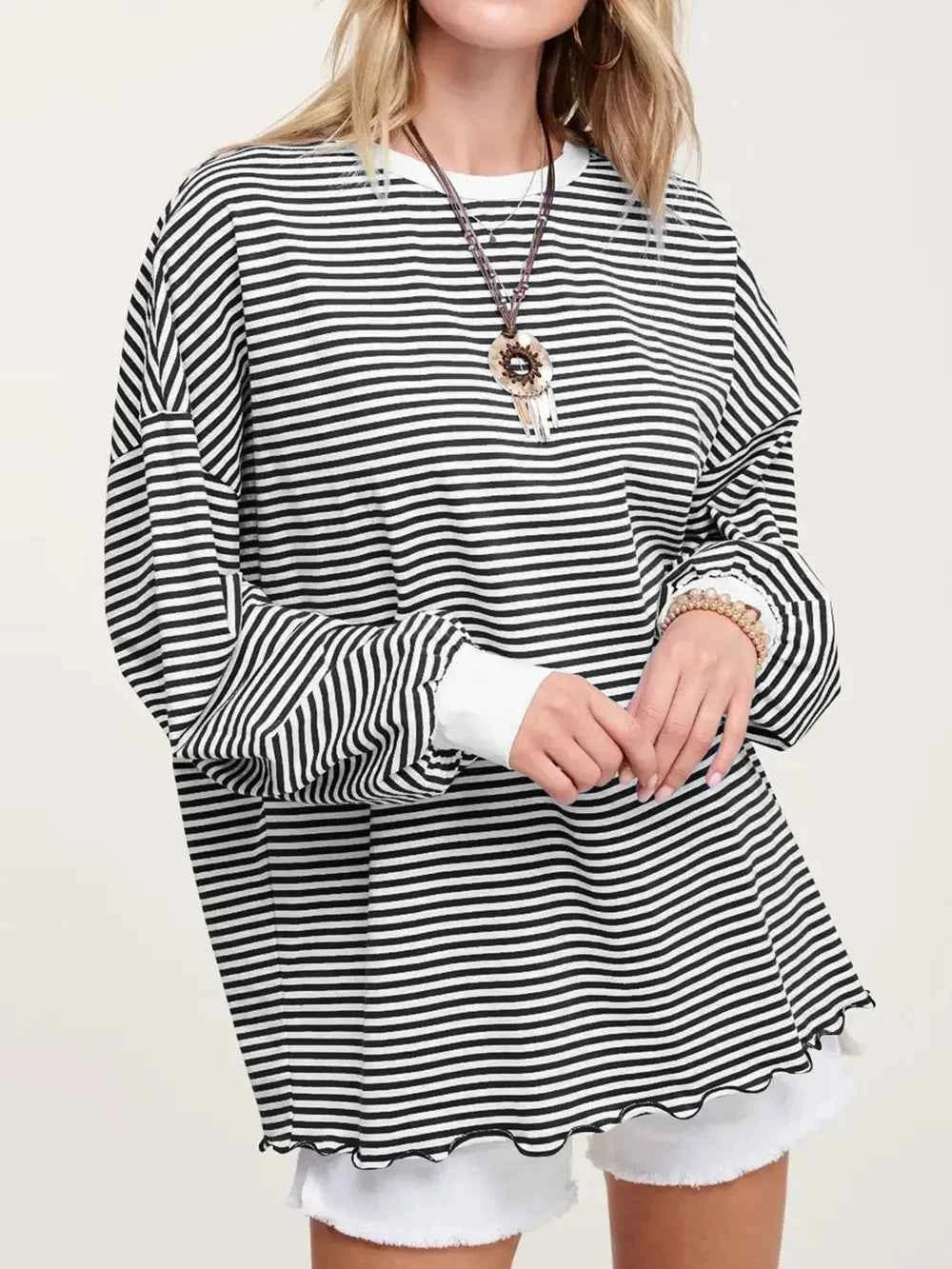 Contrast Striped Long Sleeve Sweatshirt Black e2520166-c6bd-4148-ad82-c4a91afa13ad-Max