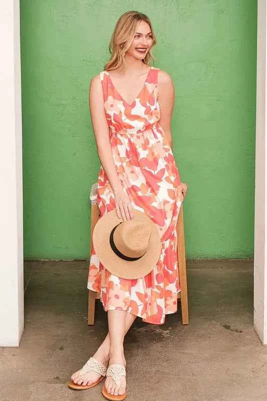 Lime 'N' Chili Sleeveless Floral Print V-Neck Midi Dress e25b666766f24d27920d40a9b239a791-Max-Origin