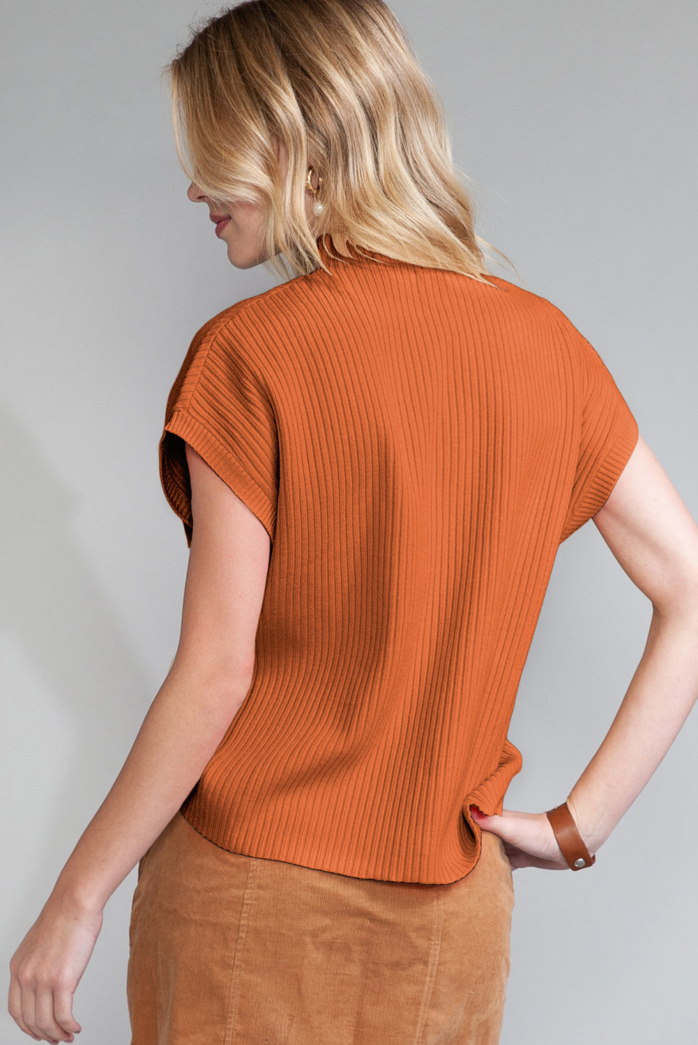 Green Patch Pocket Ribbed Knit Short Sleeve Sweater e25d148822f300c3