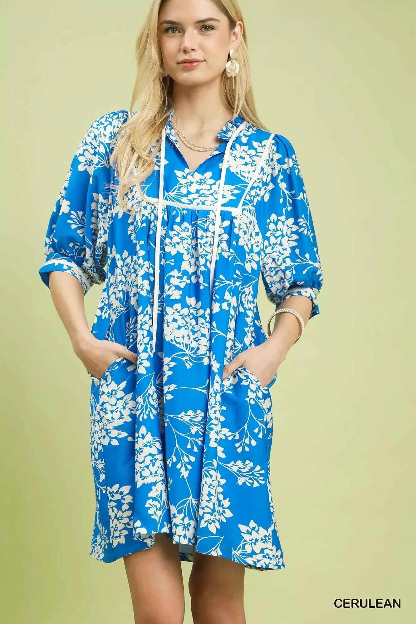 Umgee Floral Babydoll Dress with Pockets CERULEAN e2698593-6295-4d08-885b-dfa01ef5cbdf-Max-Origin