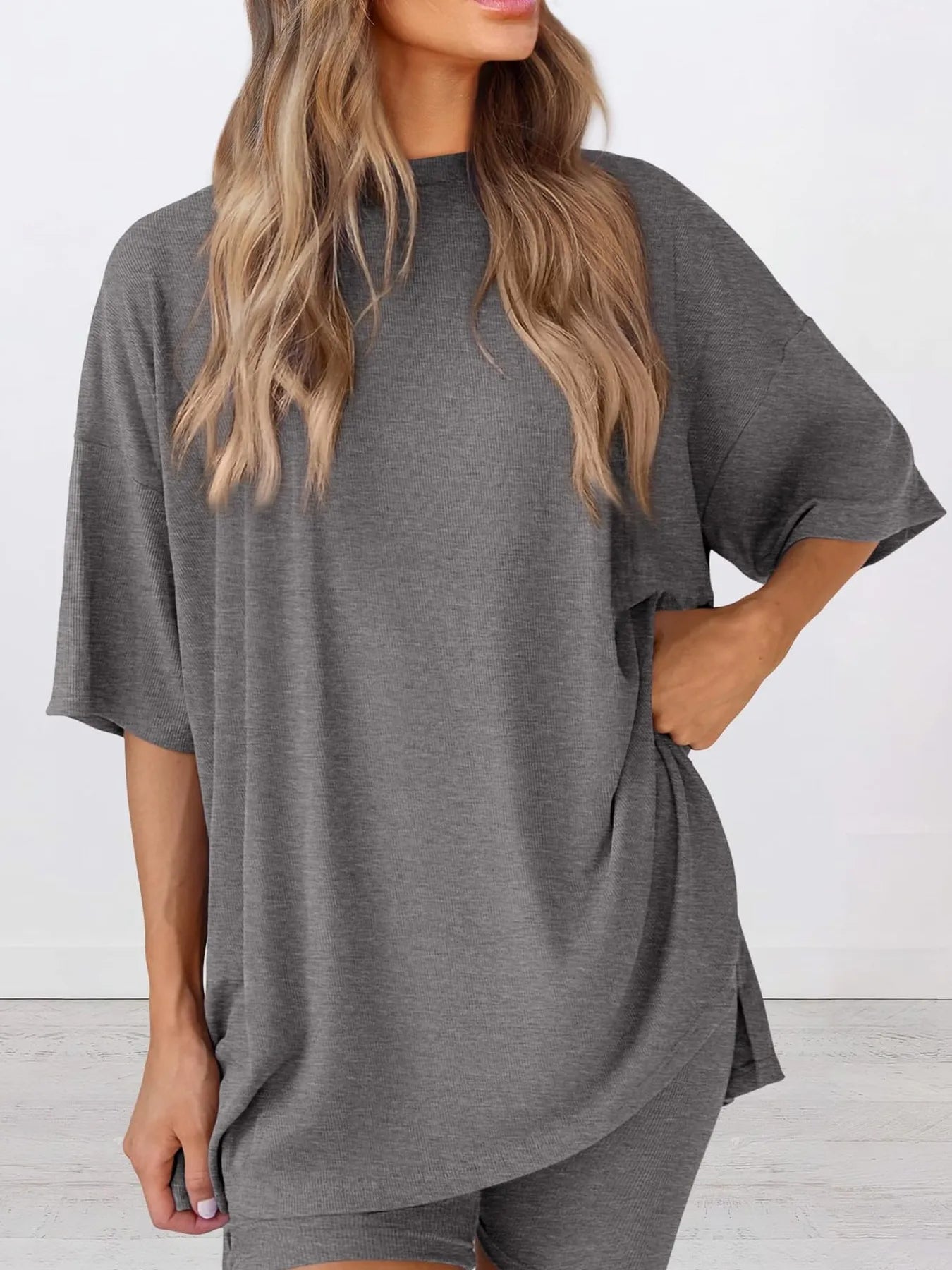 Full Size Oversized Slit Round Neck Top and Shorts Lounge Set Plus Size e26abac0515e4f648d80522e9d9ceb51-Max-Origin