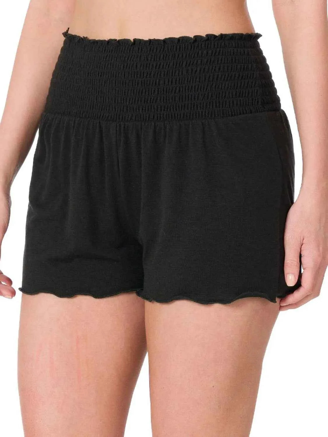 Zenana Elastic Waist Smocked Shorts BLACK e26b85ca-15d1-4fa3-b4d6-c97f17f4cebf-Max-Origin