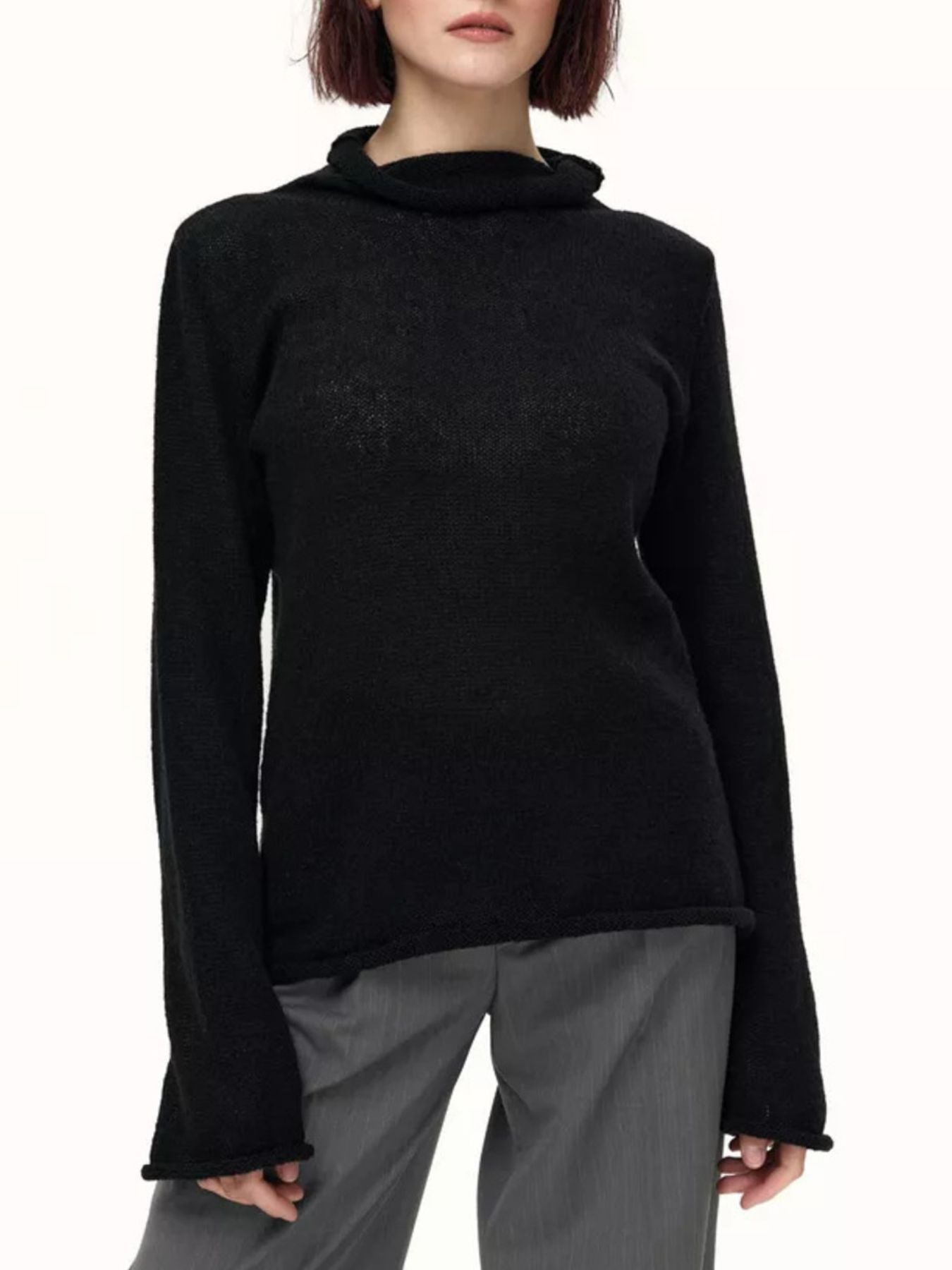 Mock Neck Long Sleeve Sweater Black One Size e2702f61-d1c0-4737-9289-18095d52121d-Max