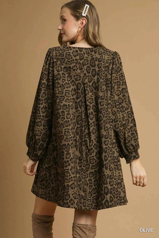 Leopard Print Long Sleeve Swing Dress e272d89c-3317-406a-af9e-299f03f923c4-Max-Origin