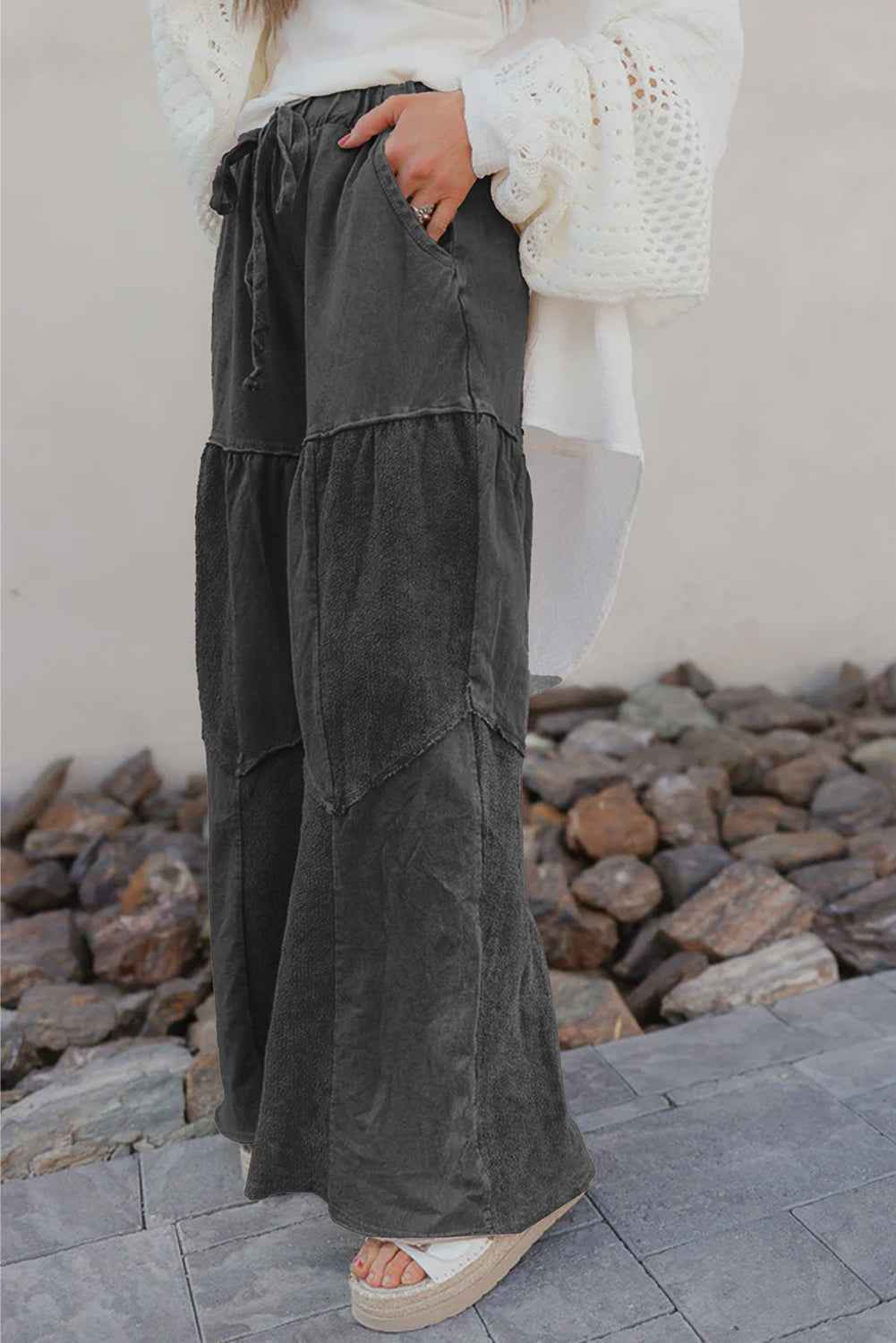 Ashleigh Blue Careys Mineral Wash Tiered Wide Leg Patchwork Drawstring Pants e2731f578a9076ff