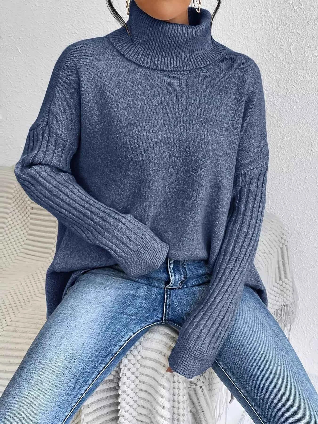 Turtleneck High-Low Hem Sweater