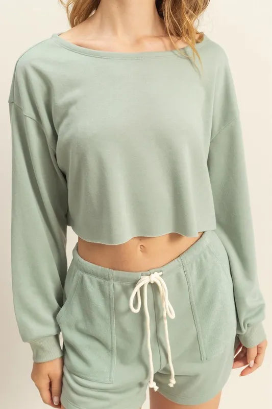 Boat Neck Long Sleeve Cropped Top e28ab5d03be446faa4d470bcc7406e54-Max-Origin