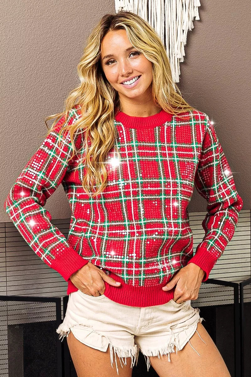 BiBi Clear Sequin Plaid Sweater e29c98b024fd489483d1445a16e47c90-Max-Origin