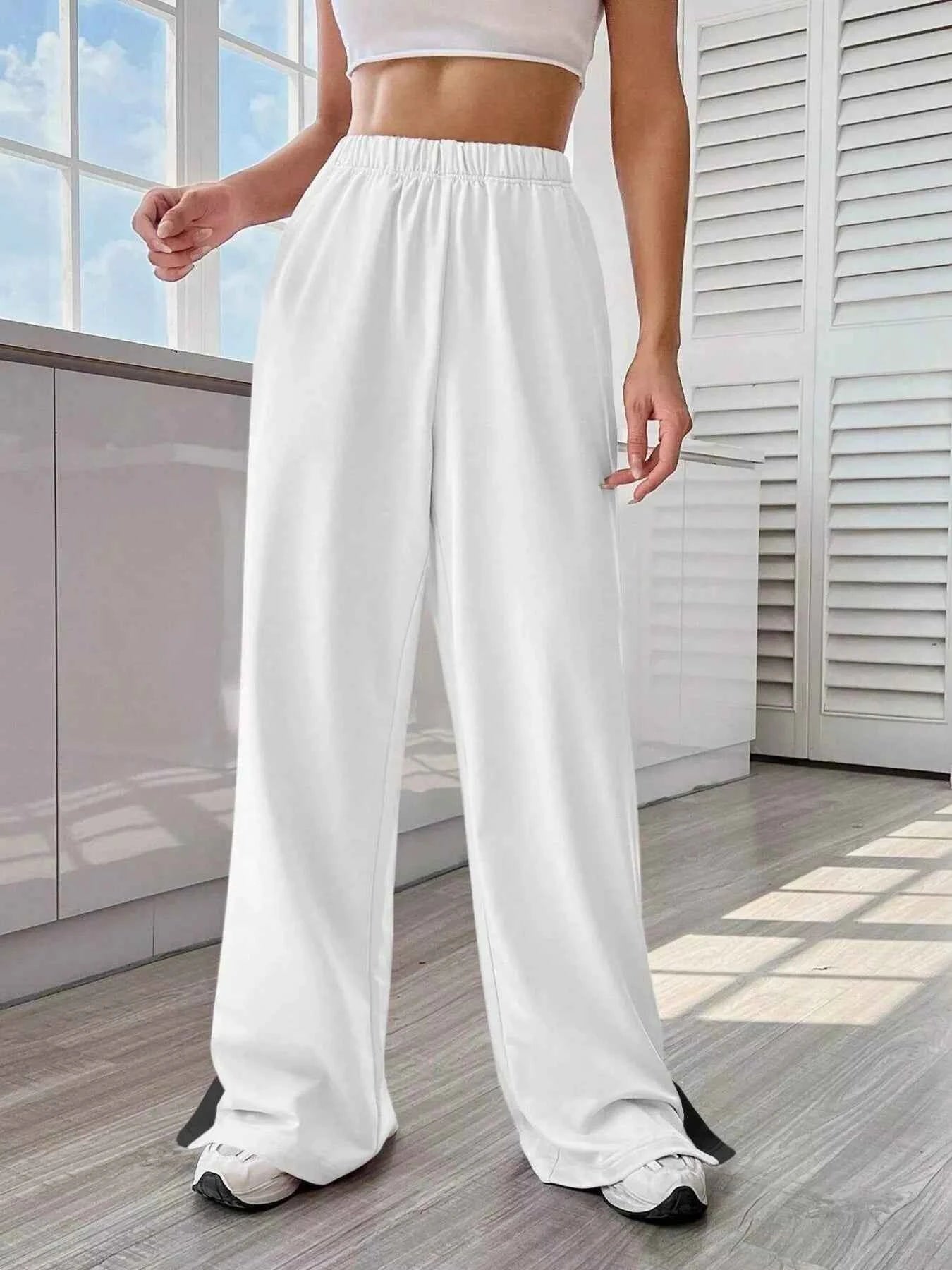 Two-Tone Side Snap Wide Leg Pants White e29ff1edbba04b6eba3f73c41cae0af1-Max-Origin