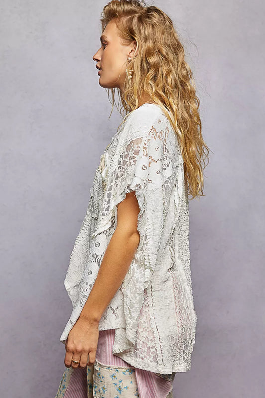 Asymmetrical V-Neck Short Sleeve Lace Top e2a95e82-def1-4531-9779-ae6029cf5703-Max-Origin