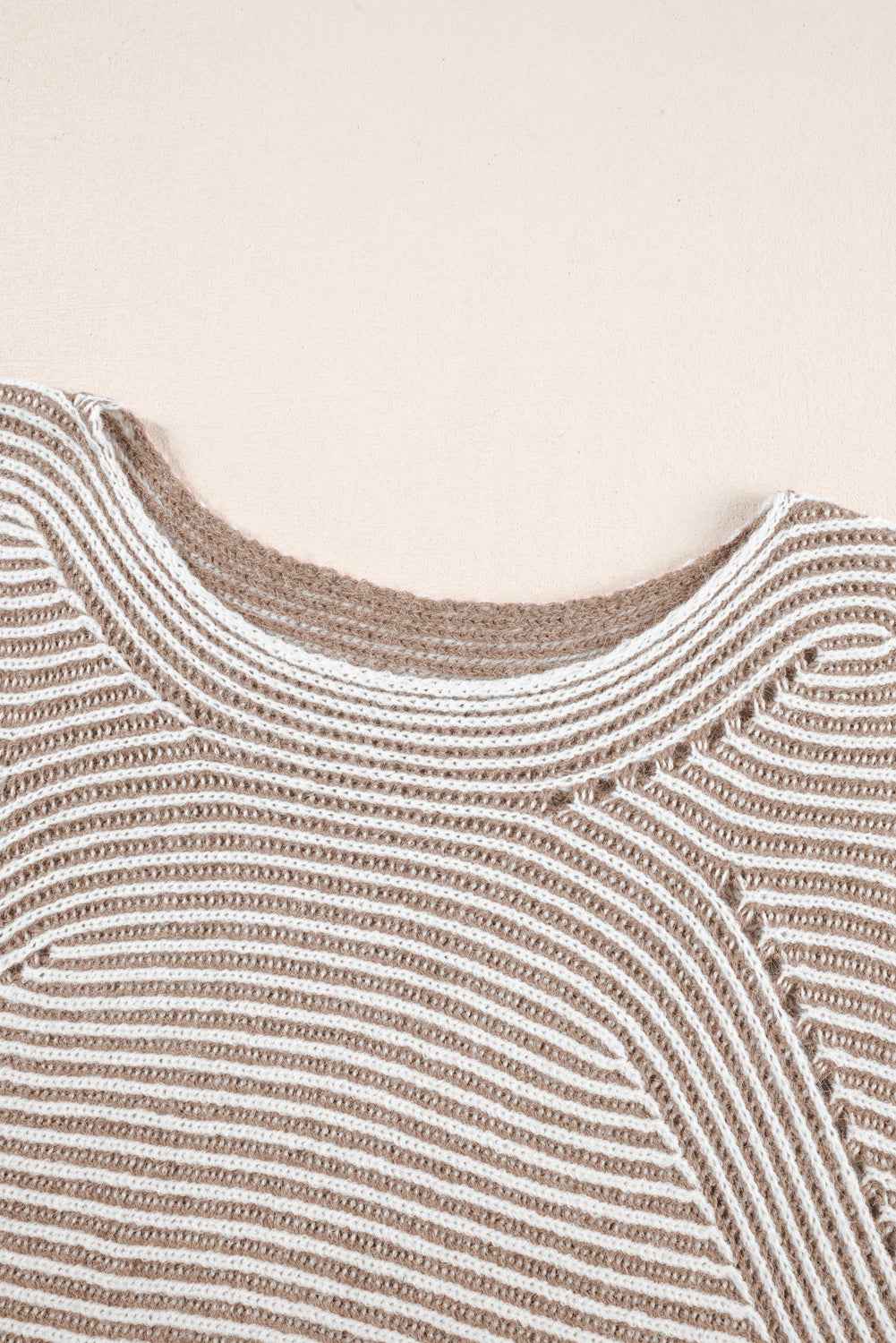Light French Beige Striped Print Ribbed Knit Raglan Sleeve Baggy Sweater e2b55fb8e6687583