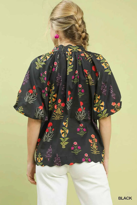 Floral Print Puff Sleeve Scallop Hem Blouse e2bb576c-9134-4ac6-9293-8afaf4f6a50c-Max-Origin