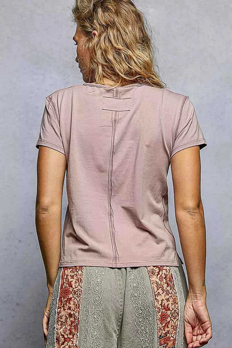 POL Contrast Stitching Round Neck Short Sleeve T-Shirt e2c50e9e-5902-4429-bc54-697dc904cd09-Max-Origin