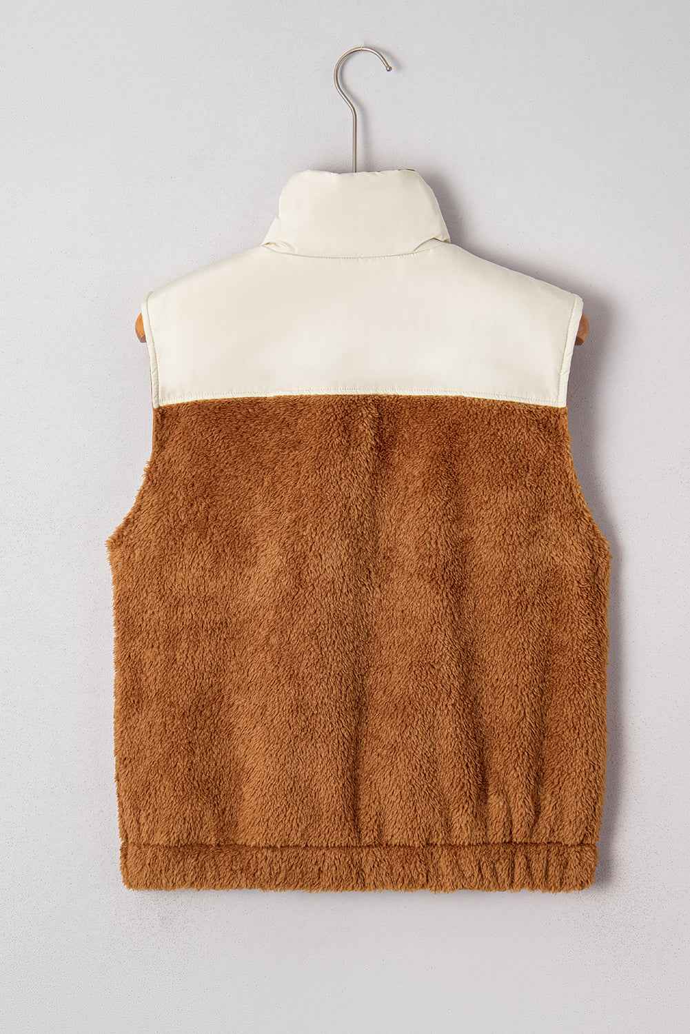 Chestnut Plush Patchwork Zipper Stand Neck Vest e2c8080a5b841f6c