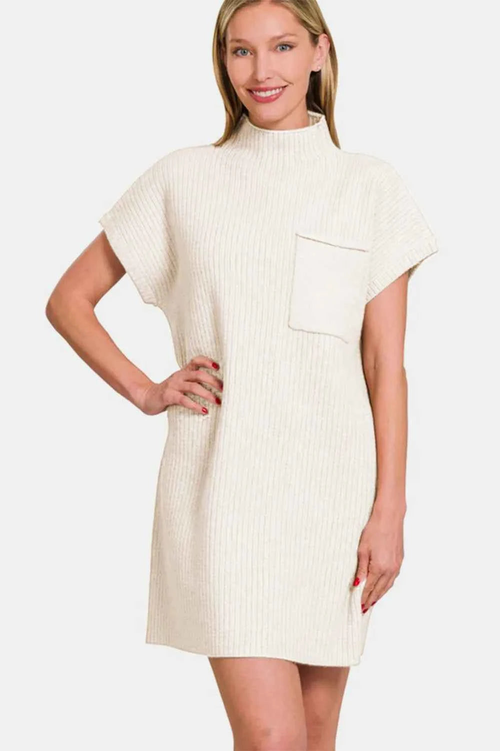 Zenana Short Sleeve Sweater Mini Dress Ivory e2cc5797-c158-47bc-a70b-0cffdc80ad0a-Max