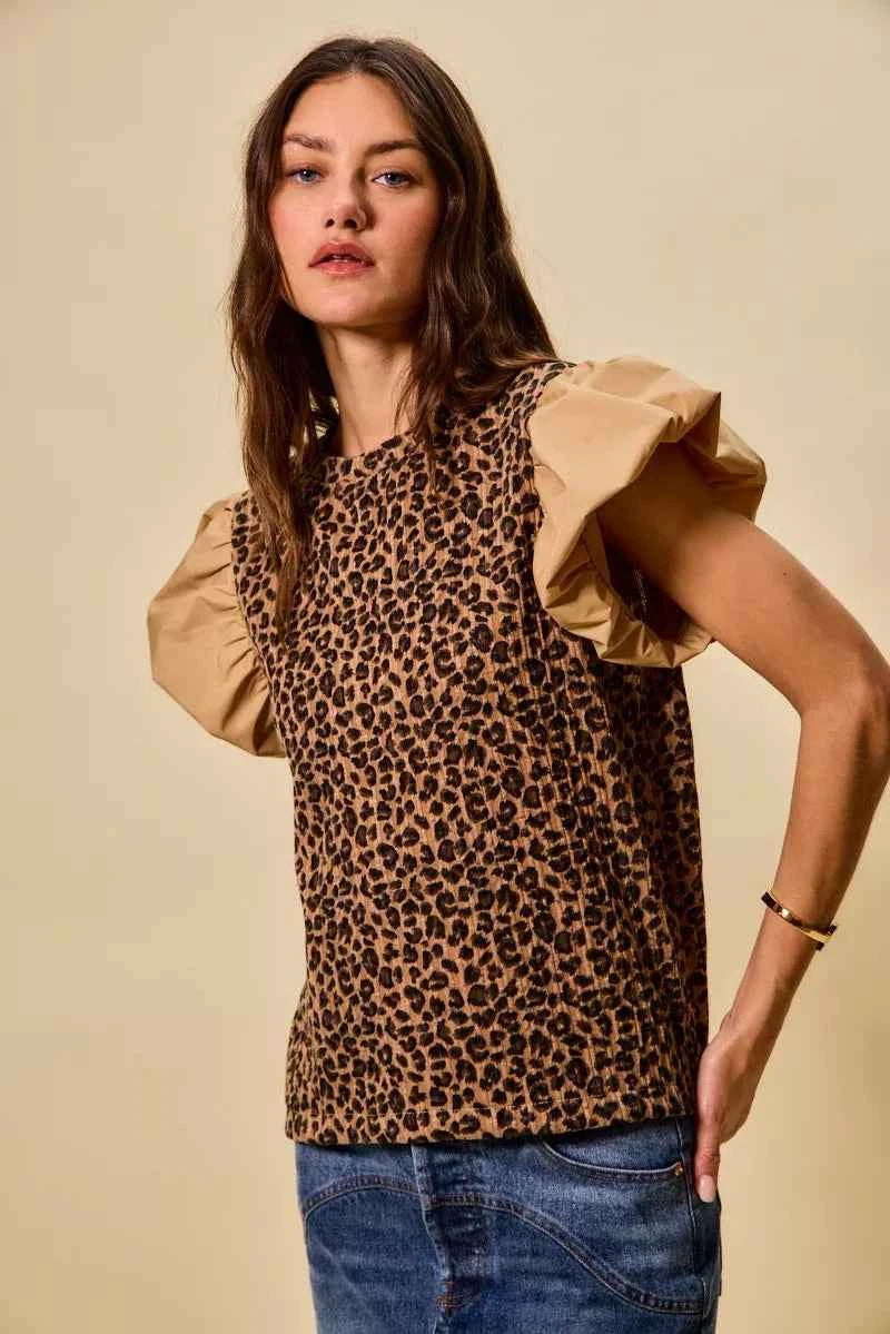 SO ME Leopard Pointelle Knit Top with Puff Sleeves e2d722e08d4b496f886f45f3fc6bca48-Max-Origin