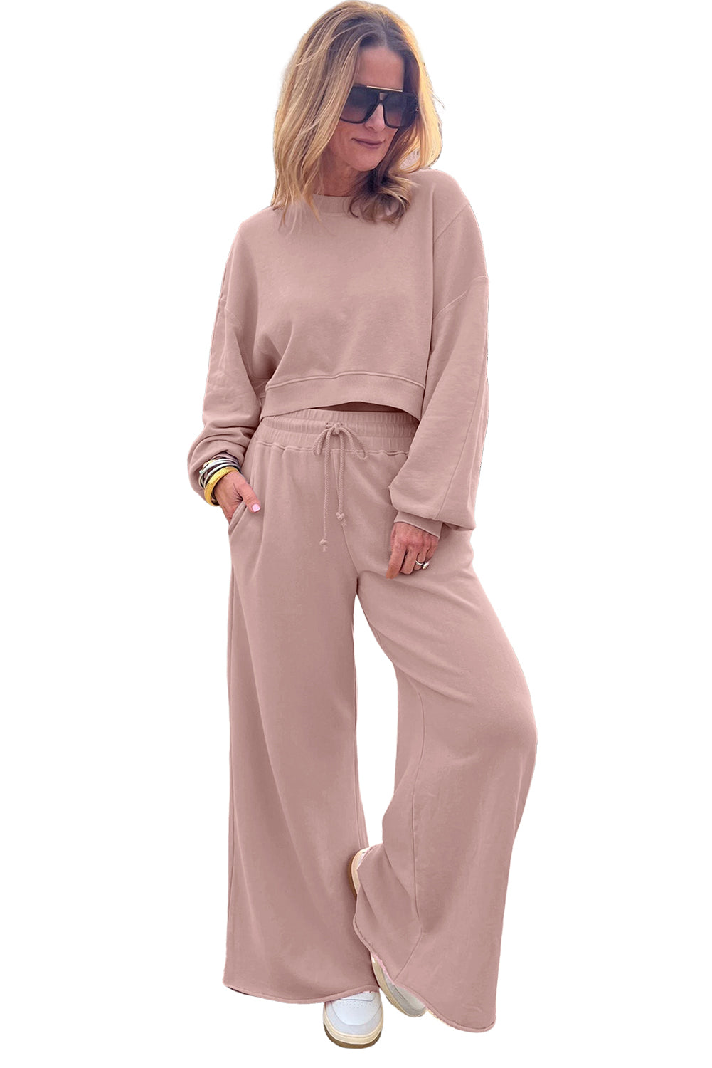 Flamingo Drop Shoulder Crop Pullover Drawstring Wide Leg Pants Set e2df6b48817707ae