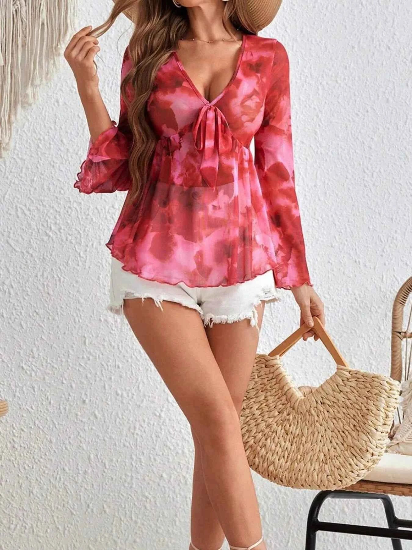 Tie-Front Flare Sleeve Blouse e2e3fd80-6d19-4093-b905-2b7a5753d39d-Max-Origin