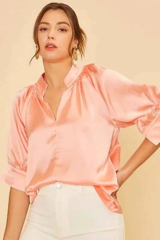 Annie Wear Satin V Neck Open Short Sleeve Woven Blouse Top e2e95dd69e9b4e22b295b95ee55c1cb1-Max-Origin