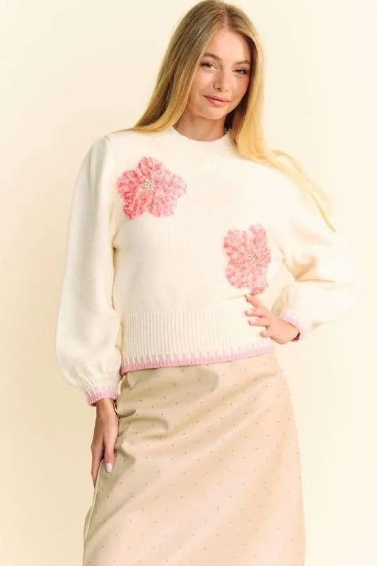 Flower Patch Fuzzy Mock Neck Sweater e2e97a38-18b5-4512-af1d-b65b1be2f319-Max