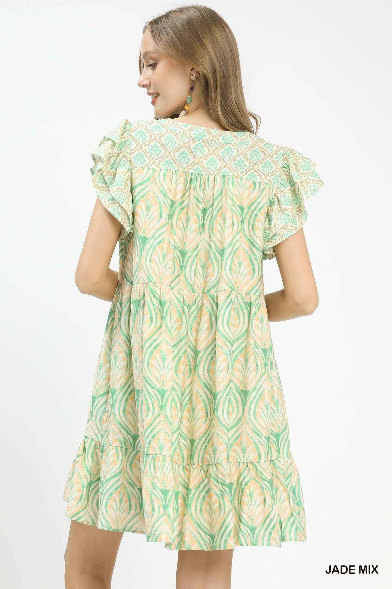 Umgee Mix Printed Flutter Sleeve Dress e2e9d71f-23a3-4371-8692-137f74994e03-Max