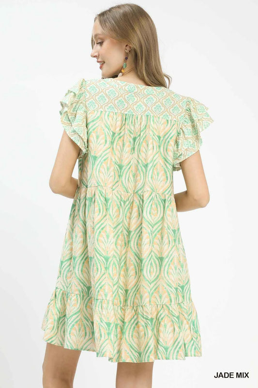 Mix Printed Flutter Sleeve Dress e2e9d71f-23a3-4371-8692-137f74994e03-Max