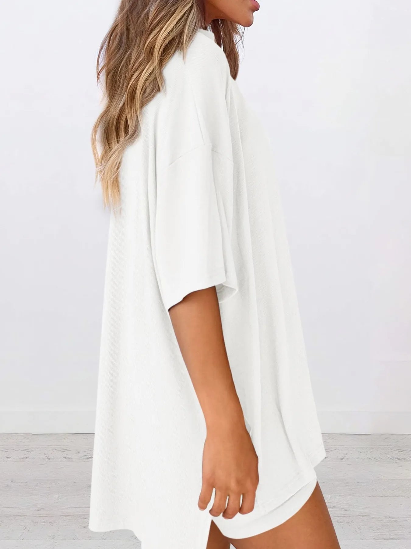 Full Size Oversized Slit Round Neck Top and Shorts Lounge Set Plus Size e2ecb947a557483495658faa95b93dce-Max-Origin