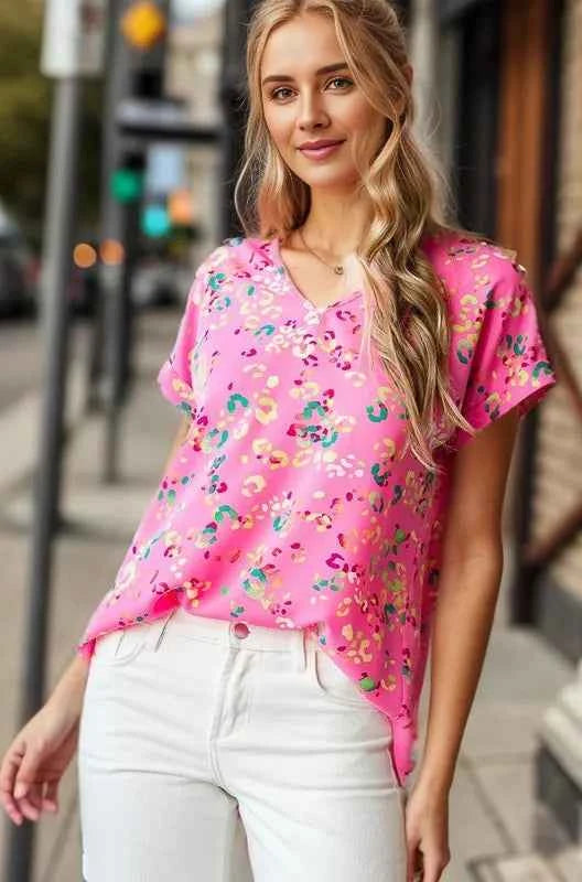 Heimish Full Size Animal print V-Neck Short Sleeve T-Shirt Plus Size Pink Multi e2ff9002-0c73-4d5f-9703-8f25763c63f7-Max