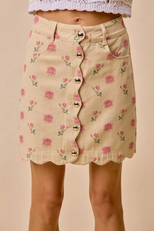 SO ME Floral Rose Print Cotton Twill Scallop Mini Skirt e30263bad5654290b5abd45ca7da3deb-Max-Origin