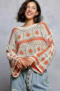 POL Boat Neck Long Sleeve Crochet Top with Granny Square Weaving IVORY ORANGE One Size e3030626-f7c1-4008-844f-f9b4b13d7877-Max-Origin