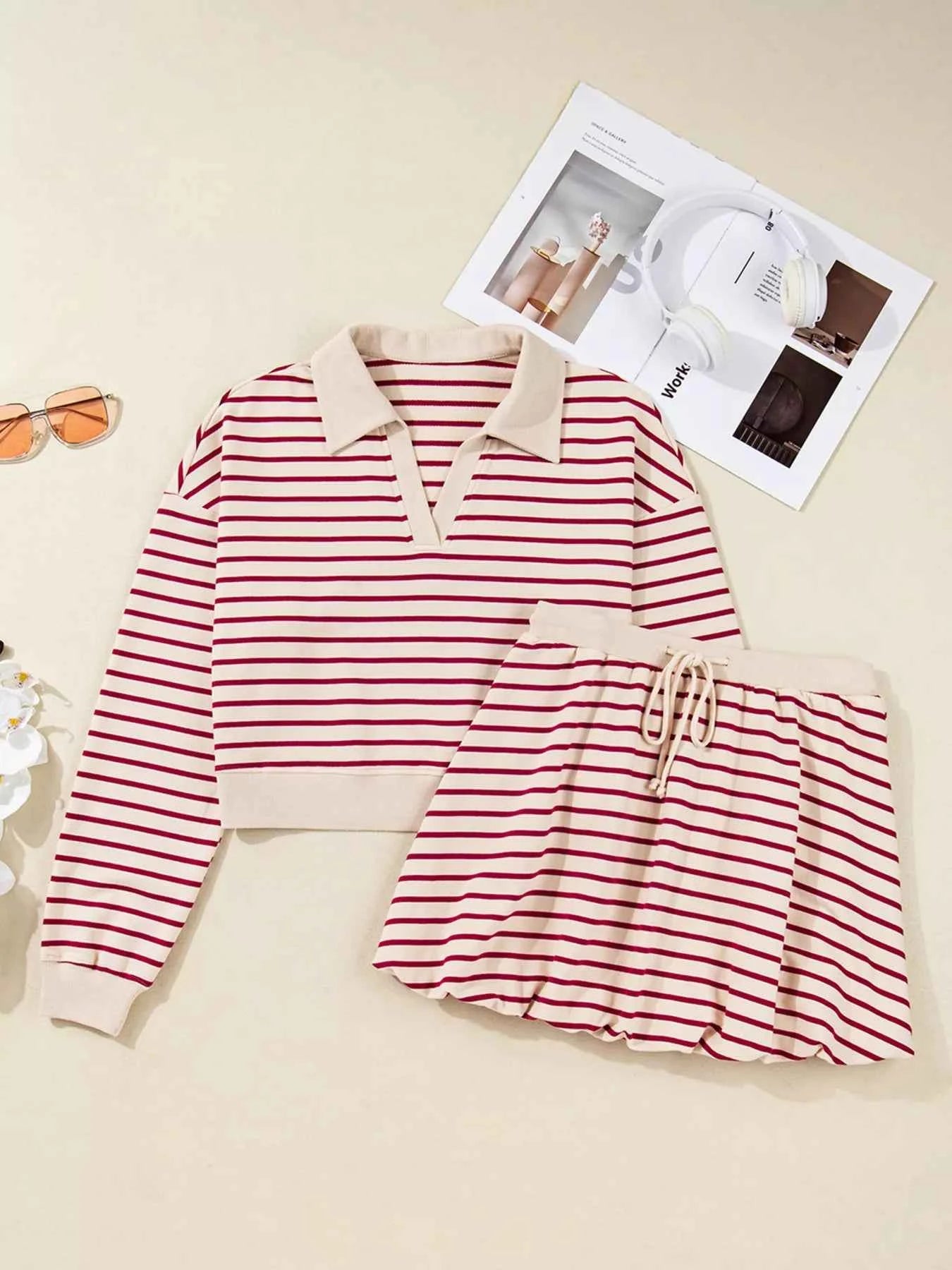tripe Cropped Collared Drop Shoulder Pullover and Bubble Mini Skirt Set e307d522c7dd4a55aea09e774cdd33c6-Max-Origin