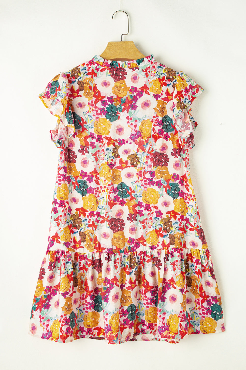 Purple Floral Print Split Neck Ruffle Mini Dress e309df3079f584fd