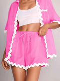Contrast Scalloped Trim Shirt and Shorts Set Fuchsia Pink e30b875583674cde99671e0d0ef1abb8-Max-Origin