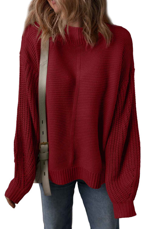 Red Dahlia Solid Color Front Seam Drop Shoulder Loose Sweater e3163f7b3d2f3fb3