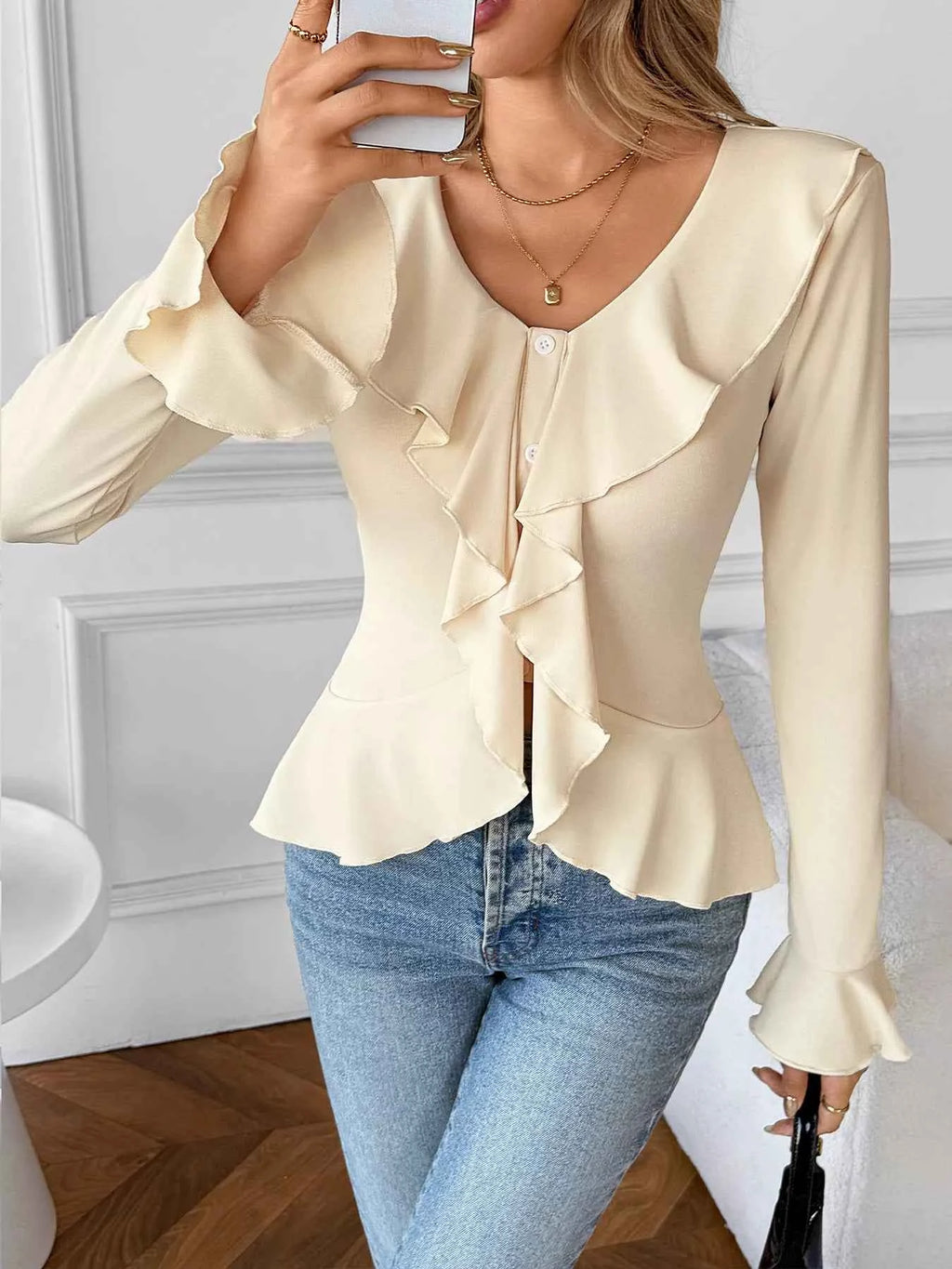 Ruffled Flounce Sleeve Blouse e31765ff2a2c41a9a1544b441ace638d-Max-Origin